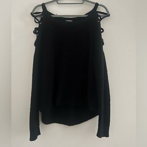 Express Open Shoulder Tie Up Black Sweater Sz XS